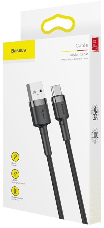 BASEUS KABEL USB-A / USB-C Baseus Cafule CATKLF-BG1 100cm 3A QC 3.0 CZARNO-SZARY W NYLONOWYM OPLOCIE