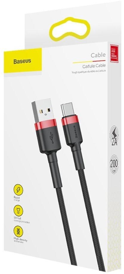 BASEUS KABEL USB-A / USB-C Baseus Cafule CATKLF-C91 200cm 2A QC 3.0 CZARNO-CZERWONY W OPLOCIE