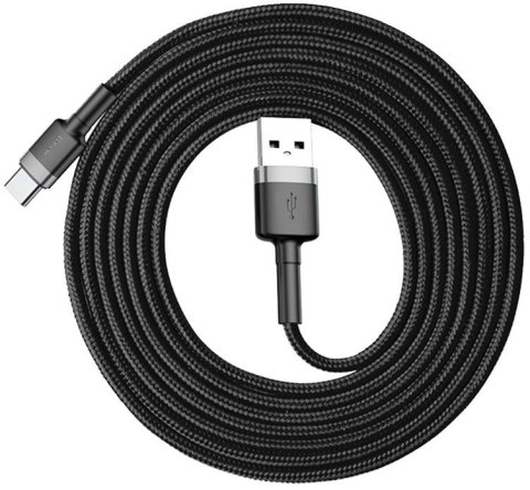 BASEUS KABEL USB-A / USB-C Baseus Cafule CATKLF-CG1 200cm 2A QC 3.0 CZARNO-SZARY W NYLONOWYM OPLOCIE