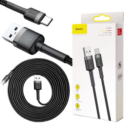 BASEUS KABEL USB-A / USB-C Baseus Cafule CATKLF-UG1 300cm 2A QC 3.0 CZARNO-SZARY W NYLONOWYM OPLOCIE