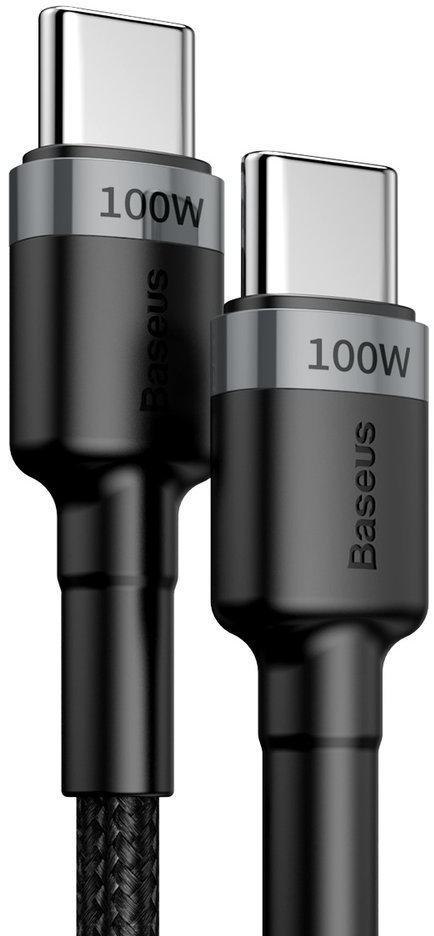 BASEUS KABEL USB-C / USB-C Baseus Cafule CATKLF-ALG1 200cm 100W 5A PD 2.0 QC 3.0 CZARNO-SZARY W OPLOCIE