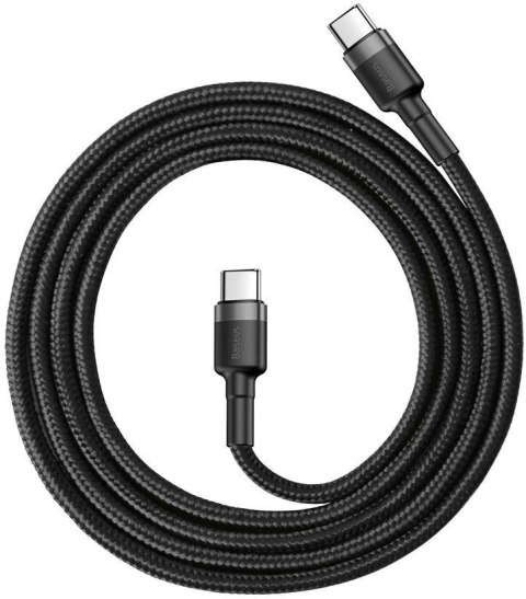 BASEUS KABEL USB-C / USB-C Baseus Cafule CATKLF-GG1 100cm 60W 3A PD 2.0 QC 3.0 CZARNO-SZARY W OPLOCIE