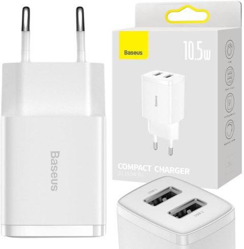 BASEUS ŁADOWARKA SIECIOWA Baseus Compact Charger CCXJ010202 10.5W 2x USB-A BIAŁA