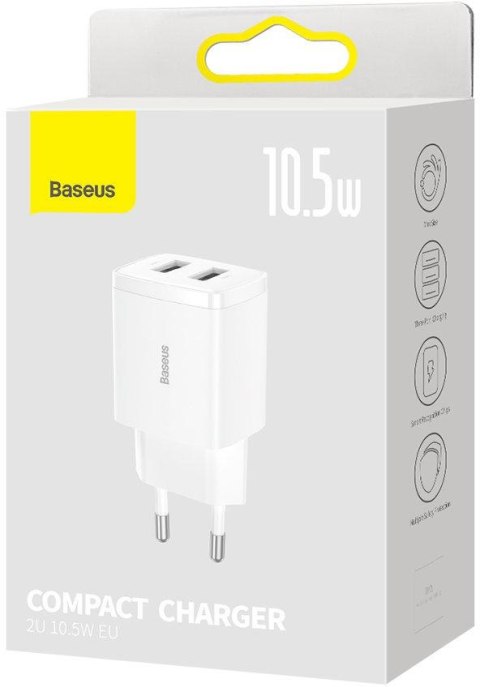 BASEUS ŁADOWARKA SIECIOWA Baseus Compact Charger CCXJ010202 10.5W 2x USB-A BIAŁA