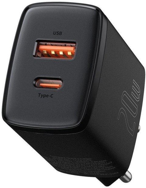BASEUS ŁADOWARKA SIECIOWA Baseus Compact Quick Charger CCXJ-B01 20W 1x USB-A 1x USB-C PD 3.0 QC 3.0 CZARNA