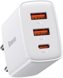 BASEUS ŁADOWARKA SIECIOWA Baseus Compact Quick Charger CCXJ-E02 30W 2x USB-A 1x USB-C PD 3.0 QC 3.0 BIAŁA