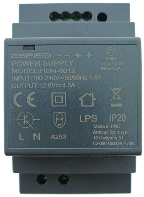 ESPE ZASILACZ IMPULSOWY NA SZYNĘ DIN ESPE HDN-6012 12V/54W/4.5A
