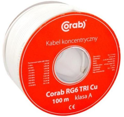 CORAB PRZEWÓD KONCENTRYCZNY RG6 TRI Cu CORAB ( szpula 100m ) klasa A