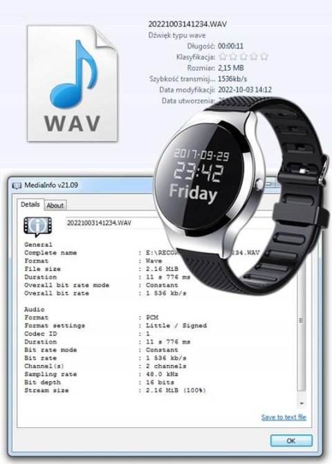 LUXURY-GOODS Dyktafon JNN S8 32GB zegarek szpiegowski detekcja