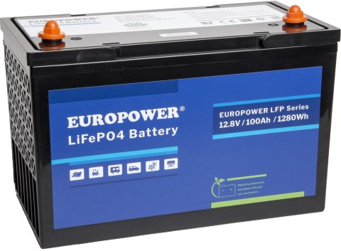 EUROPOWER Akumulator LiFePO4 EUROPOWER serii LFP 12,8V 100Ah Bluetooth (Żywotność ~2000 cykli)