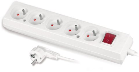 JONEX Przedłużacz z pięciokrotnym gniazdem z wyłącznikiem 3x2p+Z 10A 5m biały