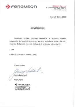 FERGUSON Tuner DVB-T2 Ferguson Ariva T75 H.265 HEVC