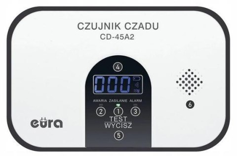 EURA Czujnik czadu EURA CD-45A2 wolnostojący, bateryjny, wyswietlacz LCD