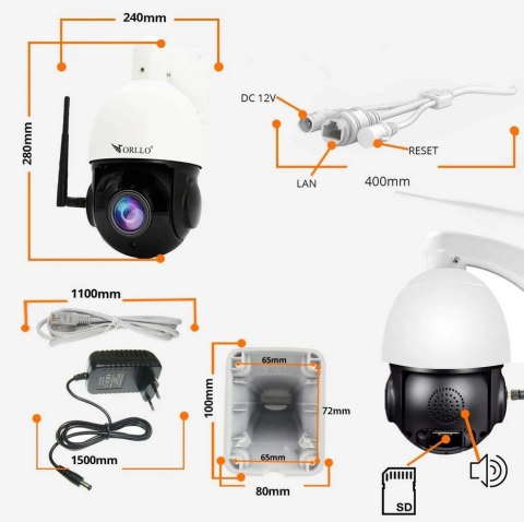 ORLLO Kamera IP ORLLO Z10 Zewnętrzna Obrotowa WiFi 4Mpx ZOOM x18 POE