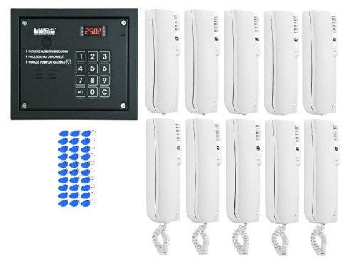LASKOMEX Laskomex system domofonu 10 lokatorów, 1 wejście, czytnik rfid.