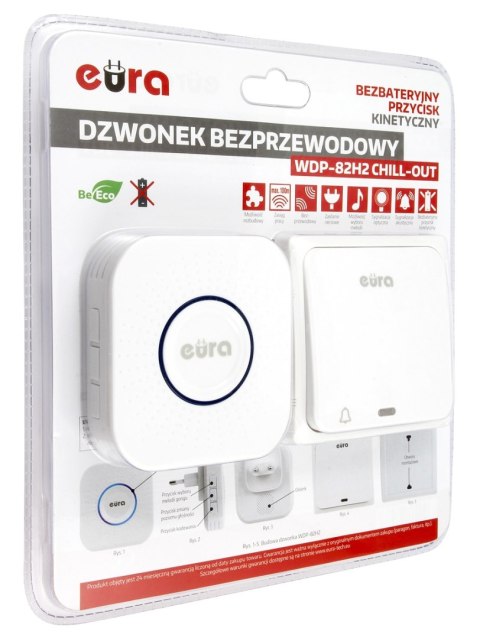 EURA DZWONEK BEZPRZEWODOWY ''EURA'' WDP-82H2bezbateryjny, przycisk (kinetyczny), możliwość rozbudowy