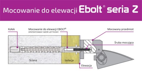 EBOLT Kołek do mocowania na elewacji Ebolt 12*220 mm z gwintem wewnetrznym m5