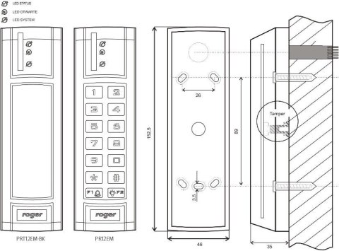 ROGER Czytnik zbliżeniowy ROGER PRT12EM-BK